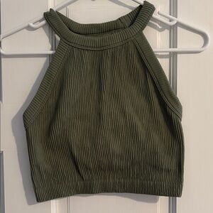 Super chill- Olive Green Ribbed Halter Top Size Medium